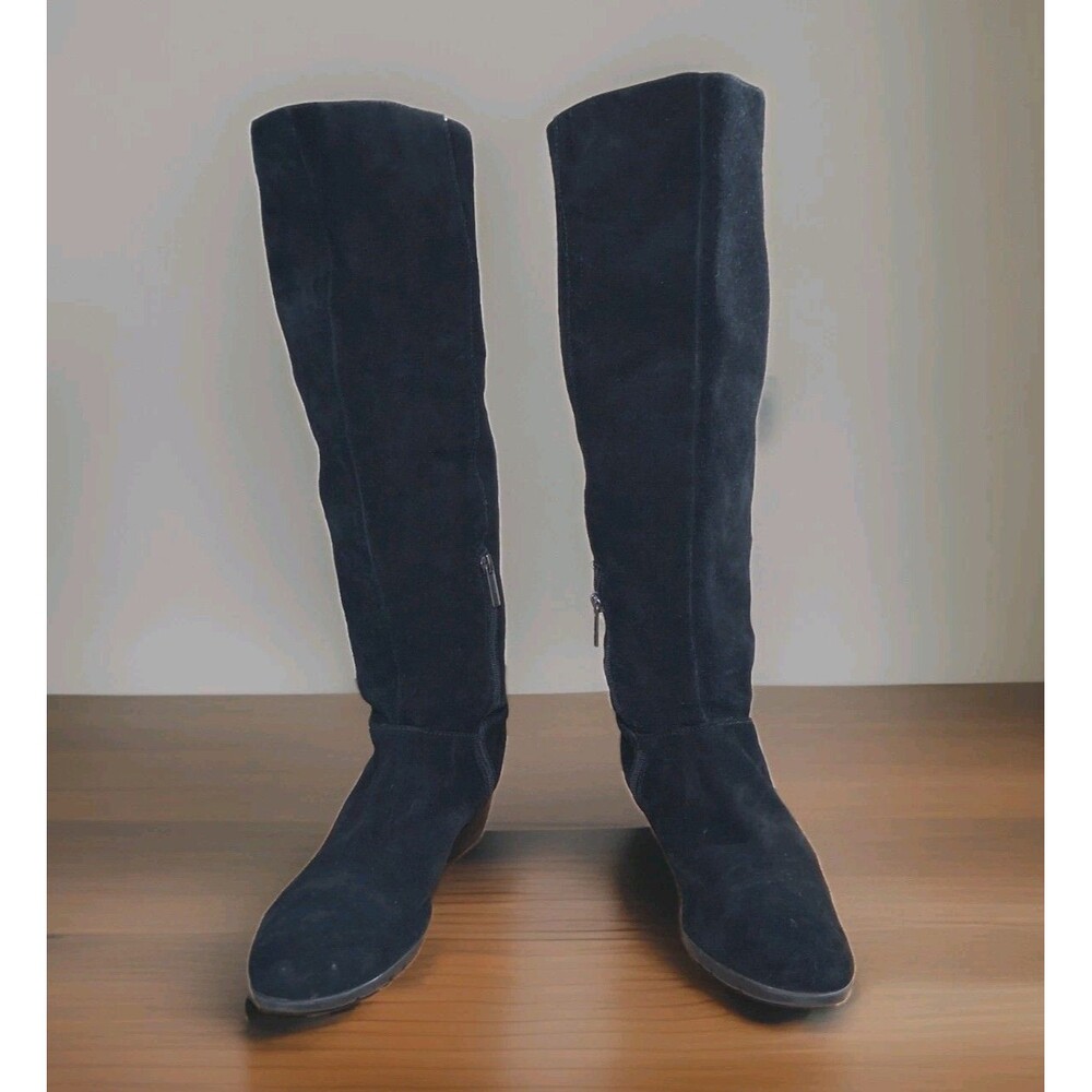 Bandolino Bdaliba Black Suede Wedge Tall Boots Women's Size 10M Knee High